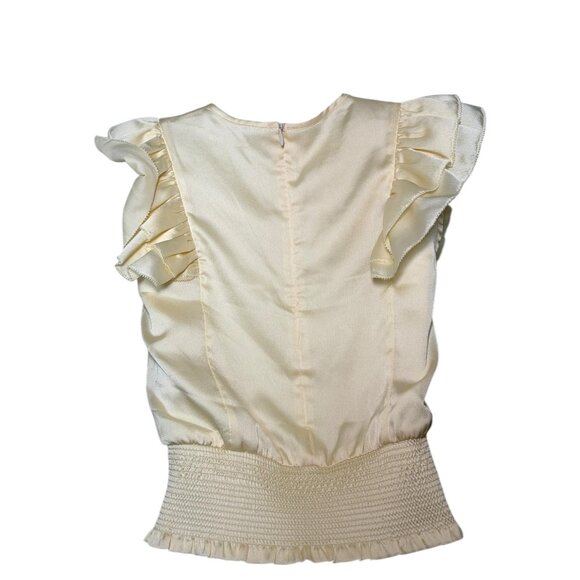 Designers Remix Ivory Satin Ruffle Smock Top Size 12 - Picture 3 of 6